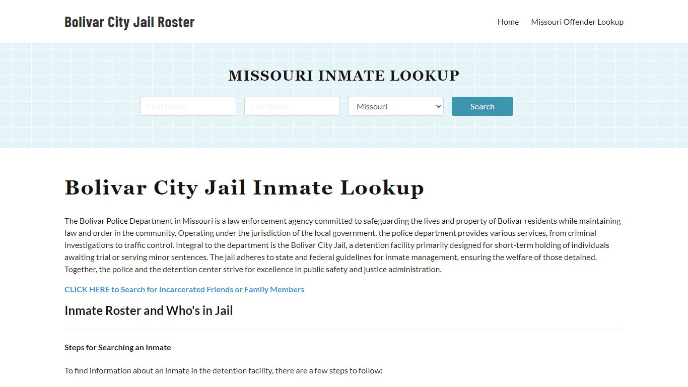 Bolivar Police Department & City Jail, MO Inmate Roster, Arrests, Mugshots