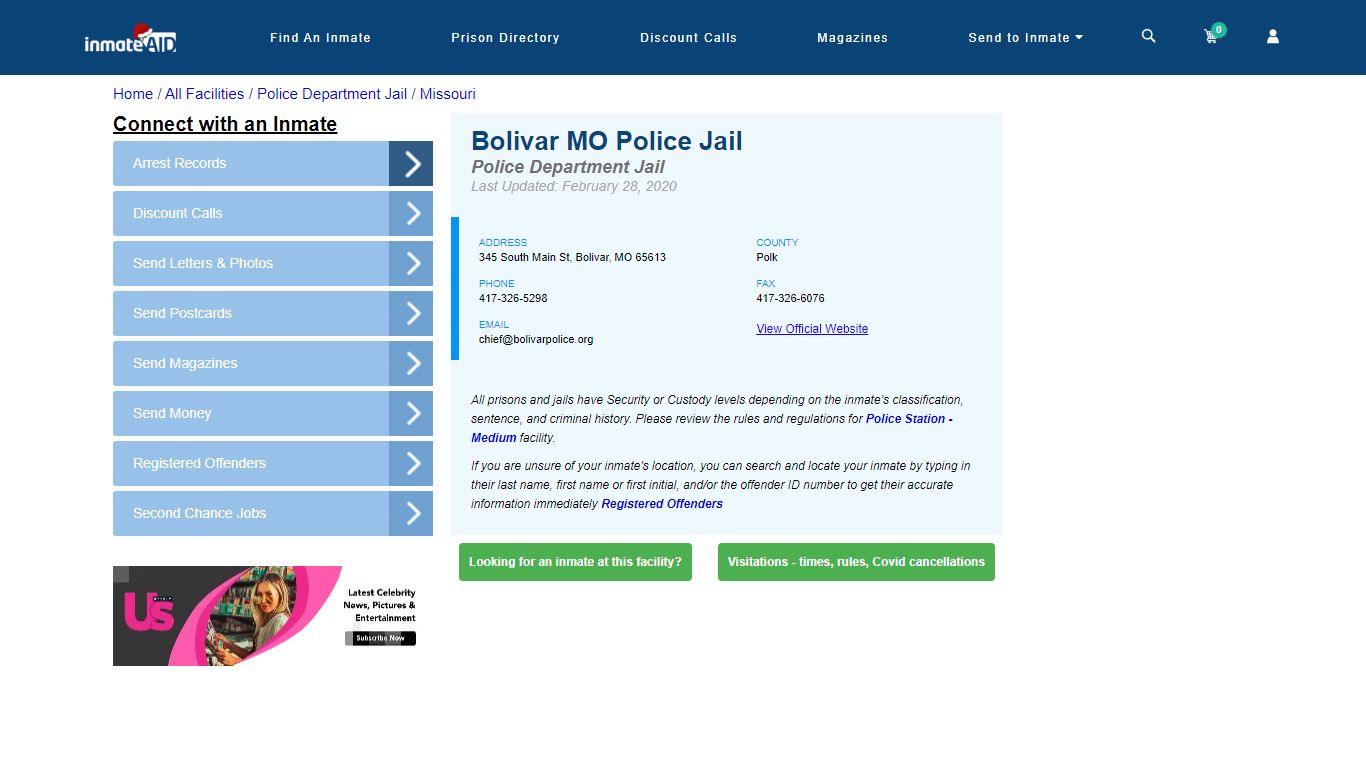 Bolivar MO Police Jail & Inmate Search - Bolivar, MO